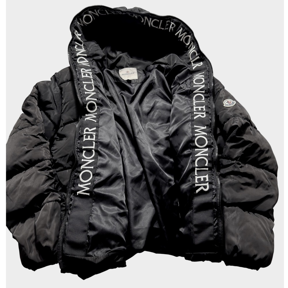 Moncler Black Hooded Puffer Jacket Logo Tape Trim Quilted Coat